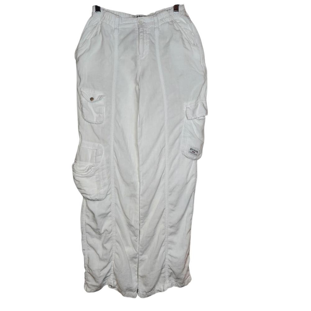 BDG White Linen Multi Pocket Cargo Pants Slouchy Baggy Indie Boho Grunge XXS - Picture 5 of 16